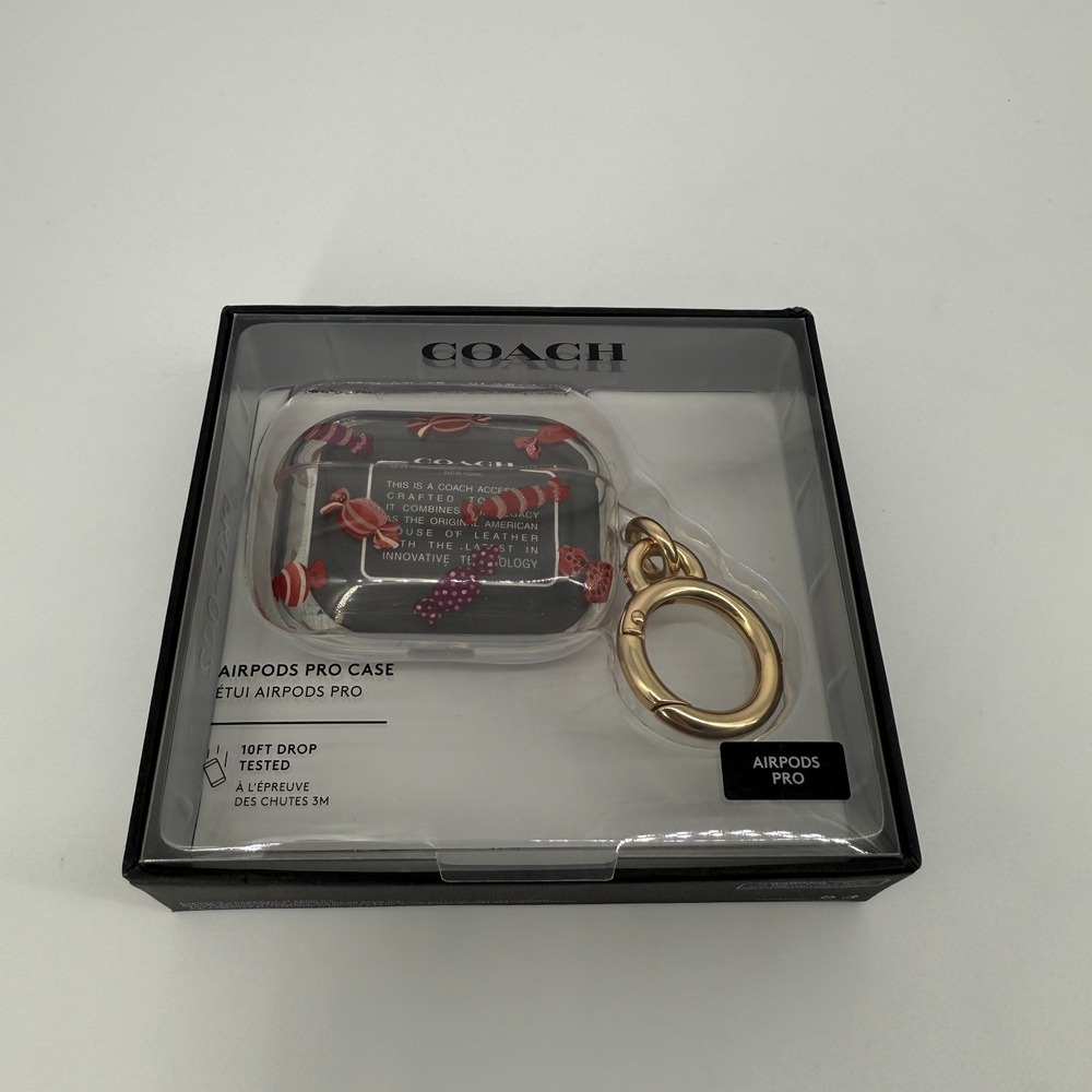 Coach AirPods Pro Case Clear Candy Print Charm Keychain Gold Ring New In Box